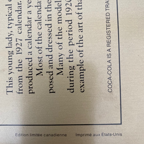 Coca-Cola Co 1927 Calendar Girl Tin Tray Ltd Canadian Edition 1974 Vintage - Picture 9 of 10